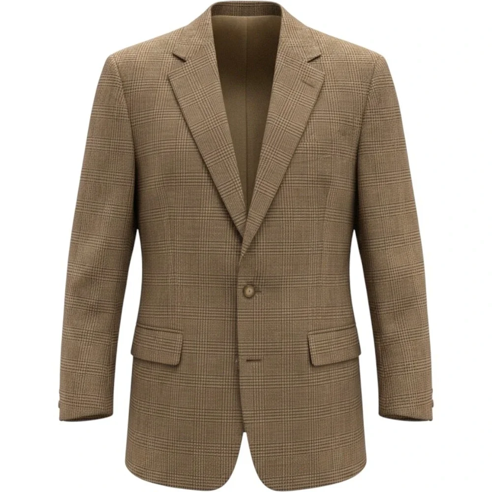 Brooks‎ Brothers Sport Coat VTG 43LG Tan Glen Plaid Two Button Blazer Jacket USA